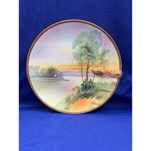 Nippon Hand Painted Finger Loop Plate Scenic View Design